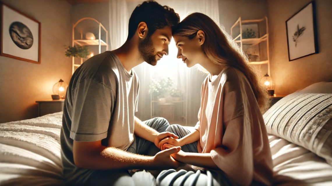 Loving Couple Sharing an Intimate Moment in a Cozy Bedroom downloaded from pixplet