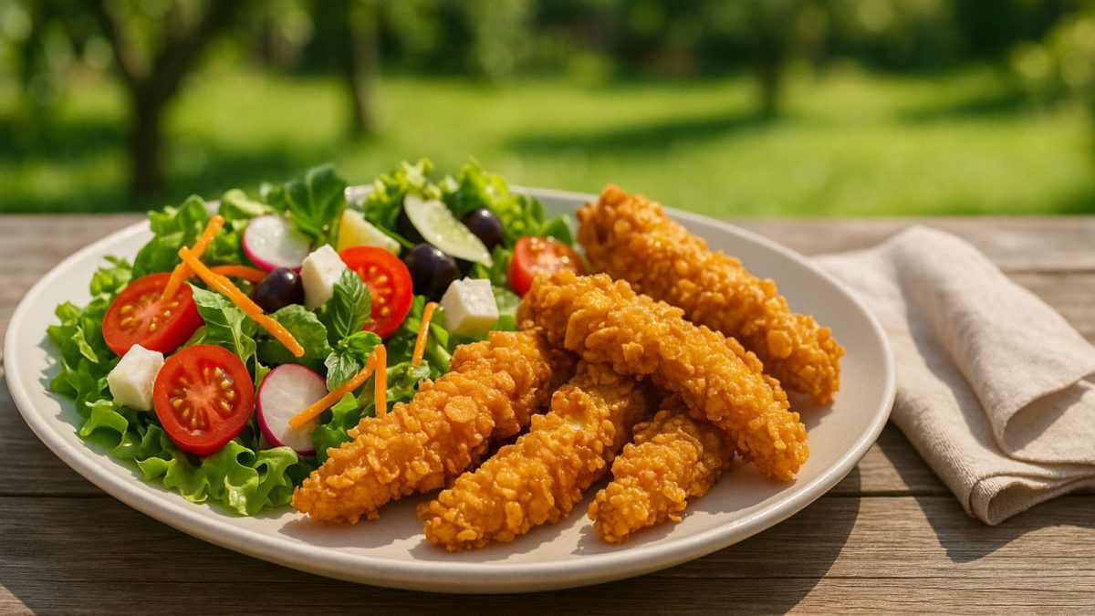 Kuracie stripsy v cornflakes so sezónnym šalátom: Chrumkavá dobrota s ľahkým osviežením