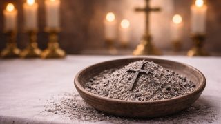 Ash Wednesday Ashes With Cross on Church Altar