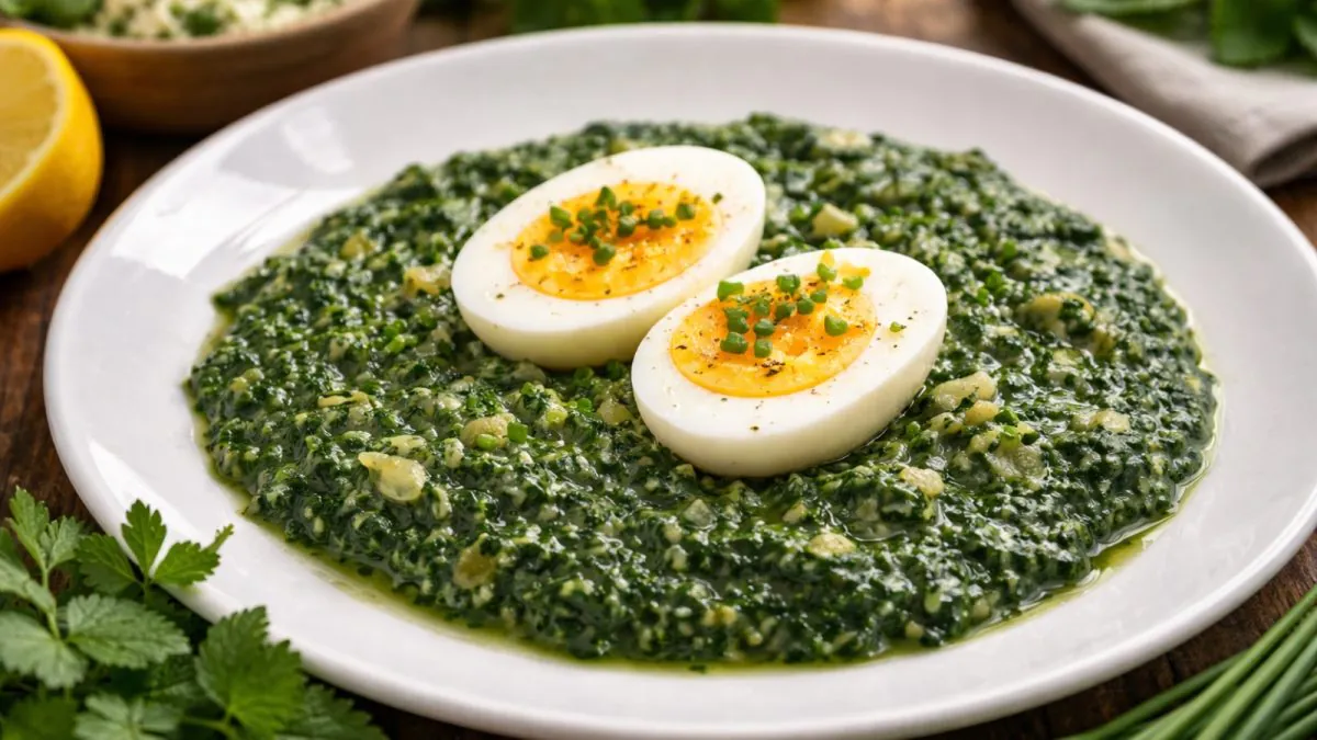 Creamed Greens With Boiled Egg