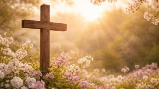 Wooden Cross Among Spring Blossoms