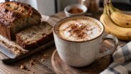 Banana Bread Latte so škoricou, banánovým chlebíkom a zrelými banánmi
