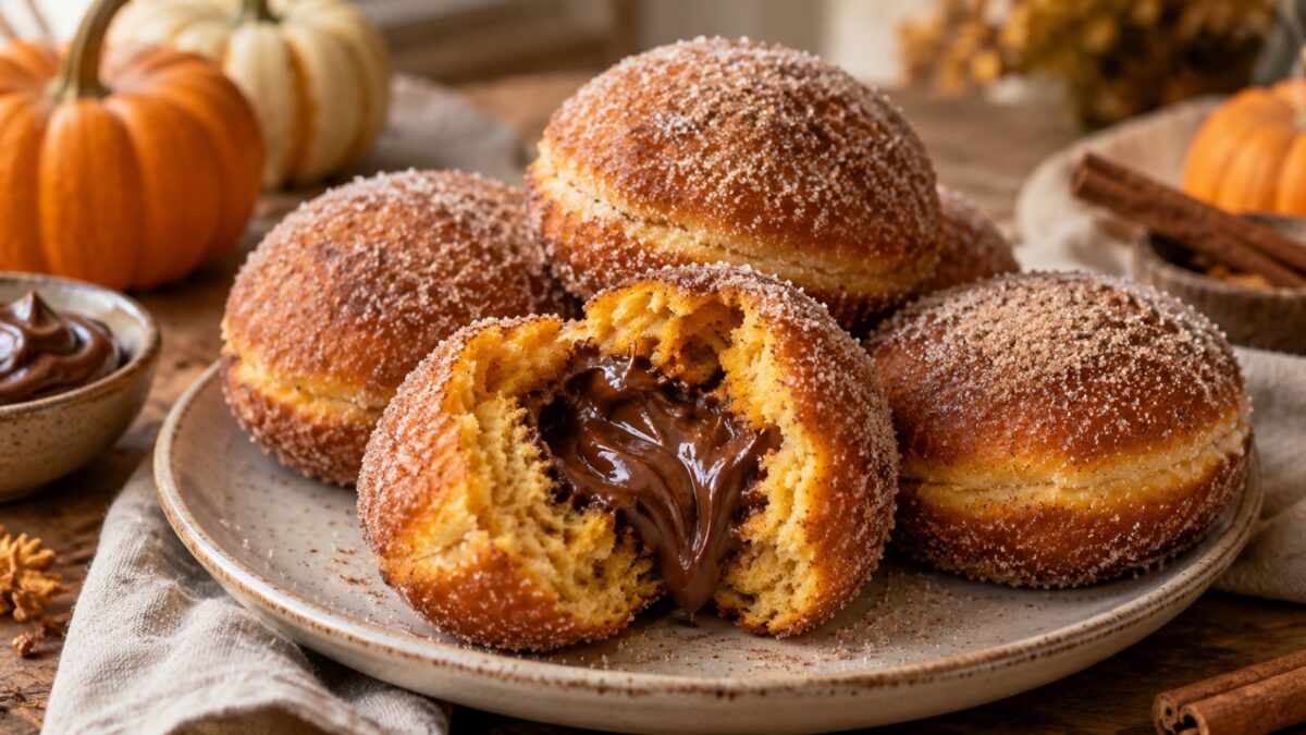Tekvicové šišky plnené Nutellou obalené v škoricovom cukre