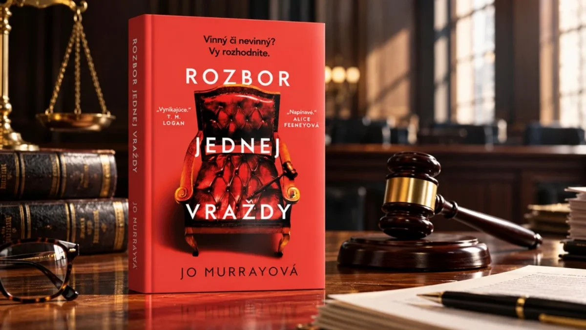 Červená obálka knihy Rozbor jednej vraždy od Jo Murrayovej vedľa sudcovského kladivka